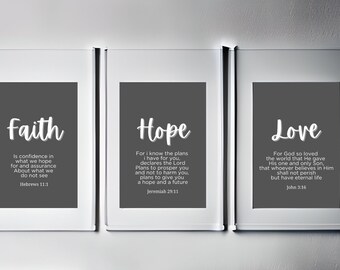 Christliche Wand Kunst Druck Zitat Glaube Hoffnung Liebe 3er Set Graustufen Minimal Bibel Vers Wandkunst