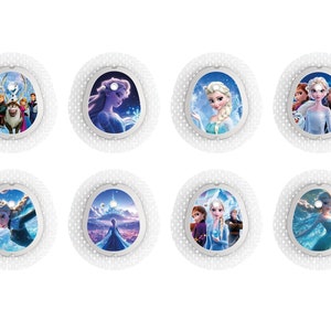 Può includere: Otto cerotti rotondi, bianchi, adesivi con diverse immagini di personaggi di Frozen. Le immagini includono Elsa, Anna, Olaf e Kristoff.