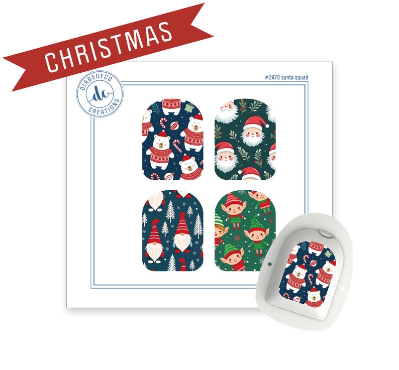 Omnipod Pod Stickers | Temporary Tattoos | Omnipod Decals | Type 1 Diabetes | Diabetes Awareness Gifts | Insulin Pump | Christmas Holiday image 1