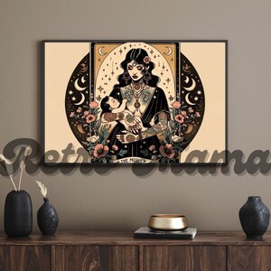La madre vintage retro cartel tatuajes tatted estrellas góticas luna creciente flores cartel retro decoración del hogar tarot tarjeta arte astrología niño