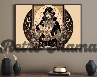 The Mother vintage retro poster tattoos tatted gothic stars crescent moon flowers retro poster home decor tarot card art astrology child