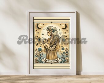 Mother Earth vintage retro poster tattoos tatted crescent moon gothic flowers butterflies, retro poster home decor tarot card art astrology