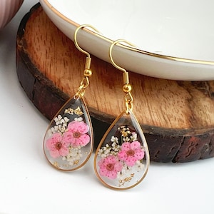 Gold Forget Me Not Flower Earrings Handmade Dried Real Flower Pressed Earrings Dried Flower Dangle Drop Earrings Women Floral Earrings Resin