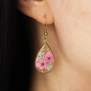 Gold Forget Me Not Flower Earrings Handmade Dried Real Flower Pressed Earrings Dried Flower Dangle Drop Earrings Women Floral Earrings Resin