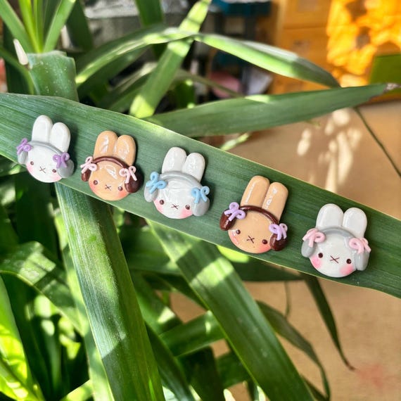 headphones bunny clay pin! perfect for backpacks and tote bags | handmade art