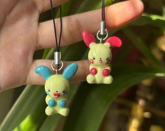 poke friends ‘plus and minus’- matching phone charms / keychains | handmade kawaii art