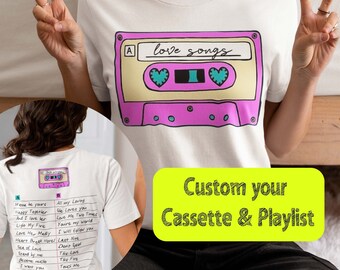 Custom Song Name Shirt , Favorite Song Tee Retro 90s Nostalgic Shirt Personalized Mixtape T-Shirt Gift for Couples Music Lovers Cassette Tee