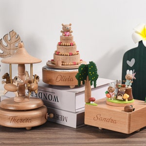 Caja de música de carrusel de madera personalizada, carrusel de música, caja de música con nombre, regalo de aniversario, regalo para niños, regalo de caja de música de madera