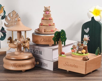 Personalisierte Holz Karussell Spieluhr, Musik Karussell, Spieluhr mit Namen, Jubiläumsgeschenk, Kinder Geschenk,Holz Spieluhr Geschenk