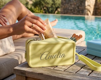 Personalized Silicone Waterproof Makeup Bag,Bridesmaid Cosmetic Bag,Vacation Travel Pouch,Sunscreen Organizer,Swimming Goggle Organizer
