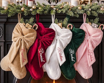Personalized Bow Christmas Stocking, Family Christmas Stockings,Holiday Stockings with Name, Holiday Decor