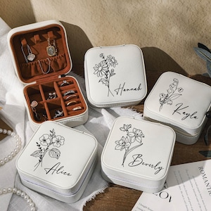 Personalisierte Leder Schmuckschatulle mit Gravur, Brautjungfer Schmuckschatulle, Brautjungfer Geschenke, Reise Schmuckschatulle, Leder Schmuck Reiseetui mit Namen