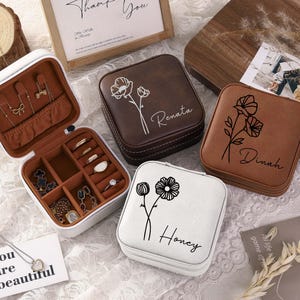 Personalisierte Reise Schmuckschatulle, Gravur Leder Schmuckschatulle, Brautjungfer Schmuckschatulle, Lederschmuck Reiseschatulle, Reise Schmuckschatulle mit Namen