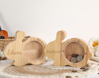 Salvadanaio per bambini in legno personalizzato, Banca di monete con nome personalizzato, Banca di monete per bambini, Salvadanaio per animali in legno, Regali per bambini, Regalo salvadanaio