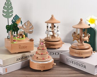 Gepersonaliseerde houten carrousel muziekdoos, muziekcarrousel, muziekdoos met naam, jubileumcadeau, kindercadeau, houten muziekdoos cadeau