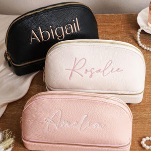 Personalized Leather Makeup Jewelry Case, Embroidered Cosmetic Travel Bag,Bridesmaid Gift,Jewellery Box,Wedding Gift,Travel Jewellery bag