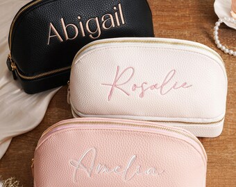Personalized Leather Makeup Jewelry Case, Embroidered Cosmetic Travel Bag,Bridesmaid Gift,Jewellery Box,Wedding Gift,Travel Jewellery bag