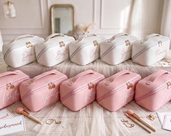 Personalized Leather Embroidered Makeup Bag, Bridesmaid Gift, Bridal Shower Cosmetic Pouch