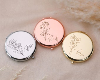 Personalized Compact Mirror, Bridesmaid Proposal Gift, Best Friend Birthday Gift, Customized Gift for Women, Birthday Flower Pocket Mirror
