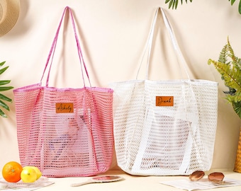 Personalized Beach Tote Bag,Bridesmaid Tote Bag,Custom Girls Trip Bag,Bachelorette Party Tote Bag,Bridal Shower Bag,Leather Patch Beach Bag