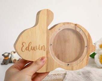 Salvadanaio per bambini in legno personalizzato, Banca di monete con nome personalizzato, Banca di monete per bambini, Salvadanaio per animali in legno, Regali per bambini, Regalo salvadanaio