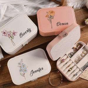 Brith Blumen-Schmucketui, personalisierte Schmuckschatulle, Brautjungfern-Geschenkbox, Brautparty-Party, Lederschmuck-Reiseetui, Geburtstagsgeschenk