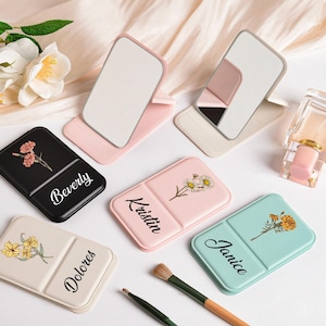 Customized Small Mirror With Name,Personalized Folding Makeup Mirror,Bridesmaid Gift,Wedding Gift,Travel Makeup Mirror,Birthday Gift for Her