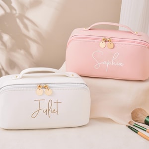 Personalized Makeup Bag,Bridesmaid Gifts Proposal, Custom Leather Cosmetic Bag,Wedding Makeup Bag,PU Makeup Bag with Name,Gift for Her