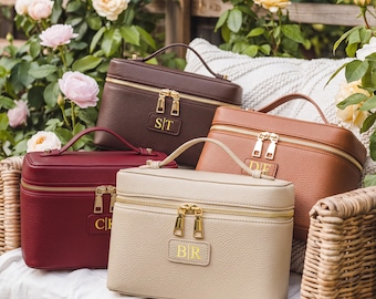 Personalized PU Leather Makeup Bag, Monogram Cosmetic Case, Bridesmaid Gift