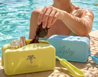 Personalized Engraved Waterproof Makeup Bag,Bridesmaid Silicone Cosmetic Bag,Vacation Travel Pouch,Travel Sunscreen Organizer,Gift for Her
