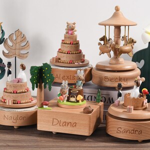 Caja de música de carrusel de madera personalizada, carrusel de música, caja de música con nombre, regalo de aniversario, regalo para niños, regalo de caja de música de madera