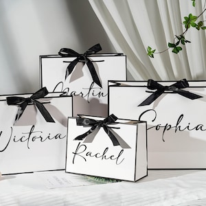 Custom Wedding Gift Bags with Name,Bachelorette Party Gift Bag,Welcome Gift Bags,Elegant Gift Bag,Thank You Gift Bag,White Gift Bags,