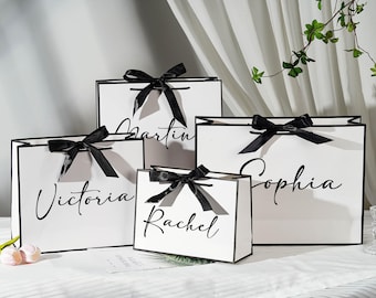 Custom Wedding Gift Bags with Name,Bachelorette Party Gift Bag,Welcome Gift Bags,Elegant Gift Bag,Thank You Gift Bag,White Gift Bags,