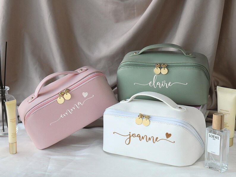 Embroidered Leather Cosmetic Bag,bridesmaid Makeup Bag,pu Makeup Bag