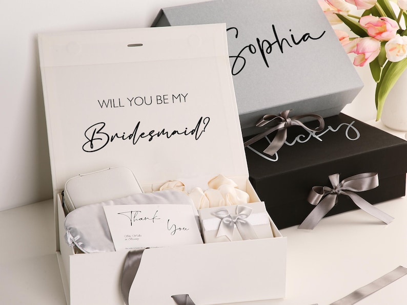 Custom Bridesmaid Gift Box,Bridesmaid Proposal Box,Bridal Party Gift Boxes,Empty Box,Wedding Gift Box,Bridal Shower Box,Maid of Honor Gift image 3