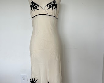 Vintage Silk Slip Dress w/ Floral Embroidered Lace