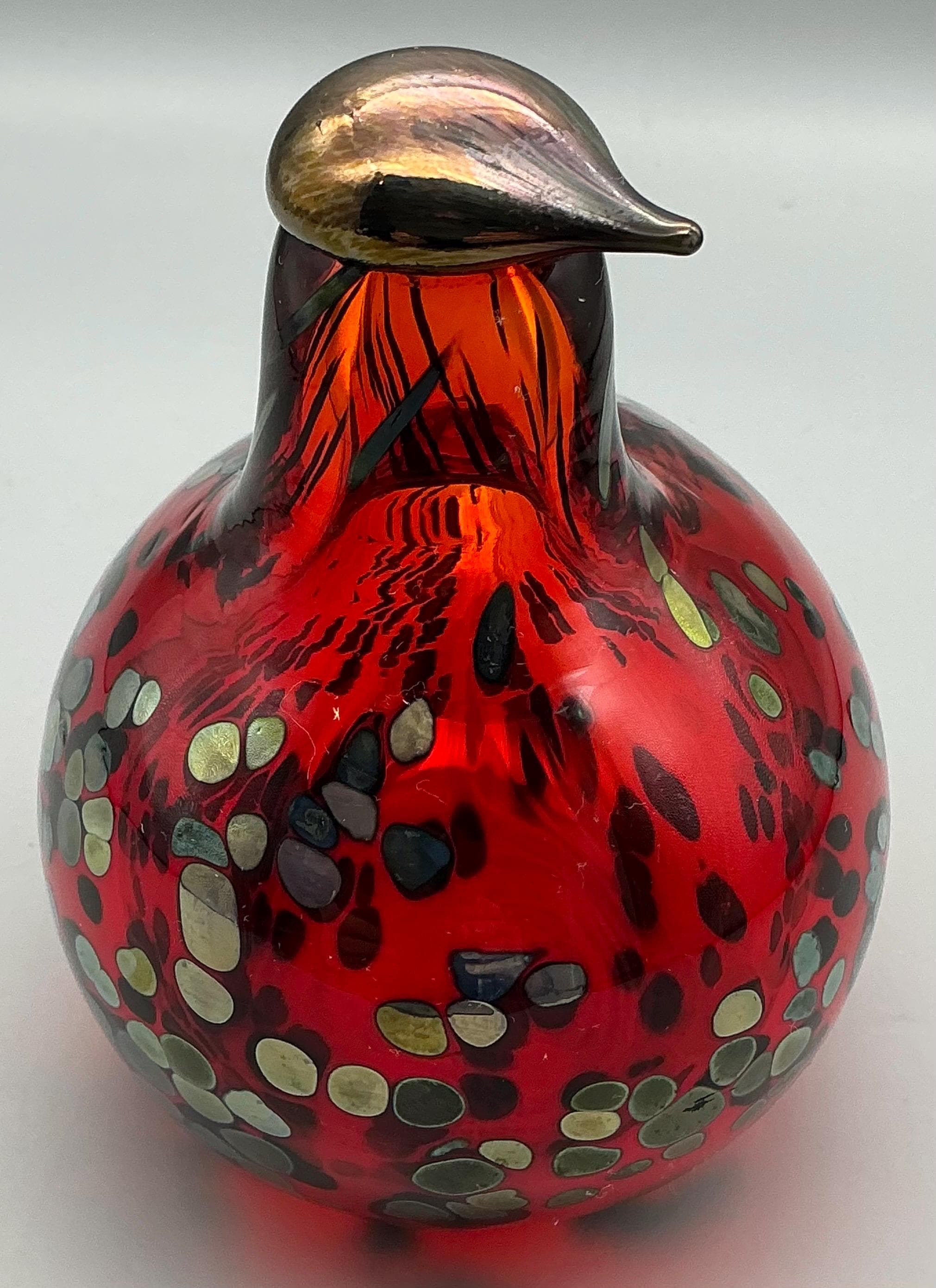 Oiva Toikka Iittala Art Glass Bird, Red Grouse, Iridescent Detail