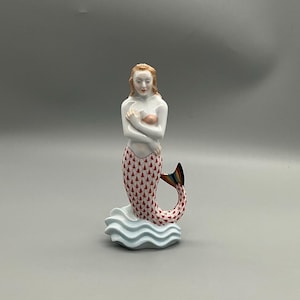 Rare Herend Mermaid Figurine: Hand-Painted Porcelain, Hungary