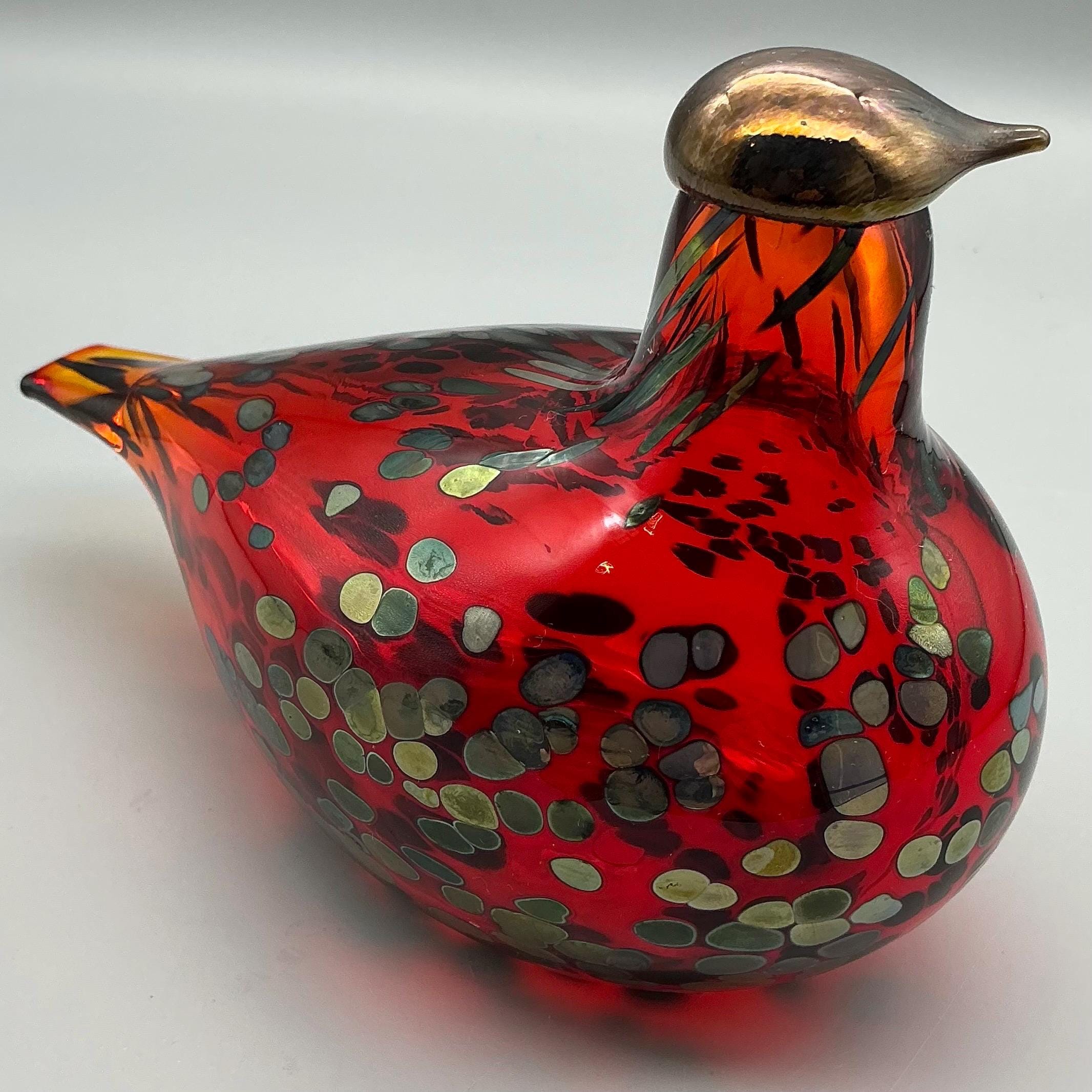 Oiva Toikka Iittala Art Glass Bird, Red Grouse, Iridescent Detail