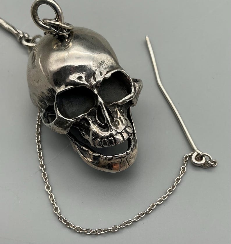 Antique Sterling Silver Skull Pocket Watch Chain – Memento Mori Vesta ...