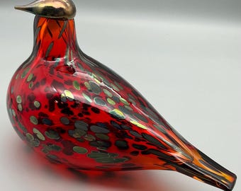 Oiva Toikka Iittala Art Glass Bird, Red Grouse, Iridescent Detail