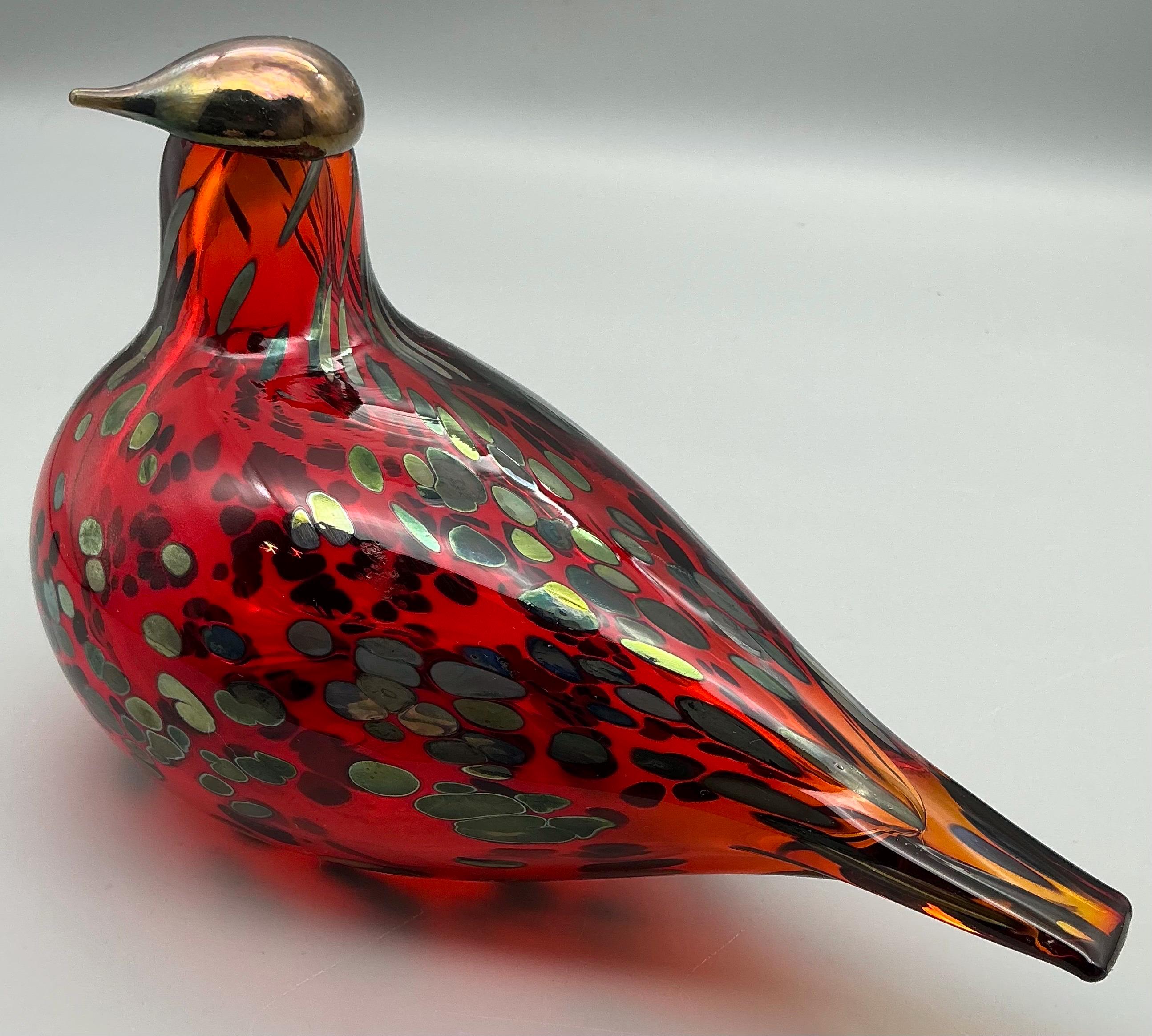 Oiva Toikka Iittala Art Glass Bird, Red Grouse, Iridescent Detail