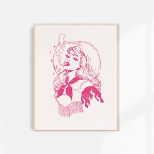 Smokin’ Cowgirl, Cowgirl Fine Art Print, Retro Cowgirl Art, Vintage Cowgirl Wall Art, Western Wall Decor, Unframed Print