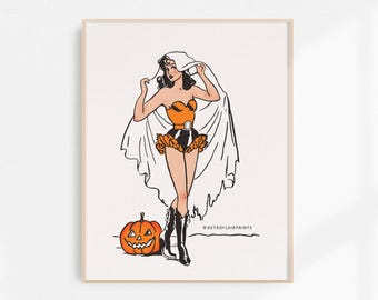 Peak-A-Boo Cowgirl, Cowgirl Fine Art Print, Retro Cowgirl, Halloween Art, Vintage Cowgirl Wall Art, Western Wall Decor, Unframed Print