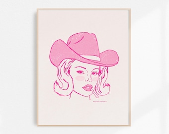 Frisky Cowgirl, Cowgirl Fine Art Print, Retro Cowgirl Art, Vintage Cowgirl Wall Art, Western Wall Decor, Unframed Print