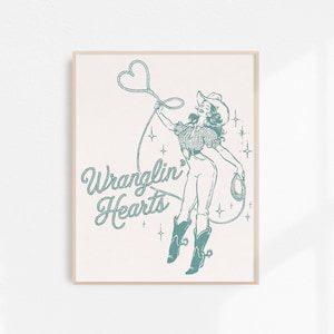 Wranglin’ Hearts, Cowgirl Fine Art Print, Retro Cowgirl Art, Vintage Cowgirl Wall Art, Western Wall Decor, Unframed Print