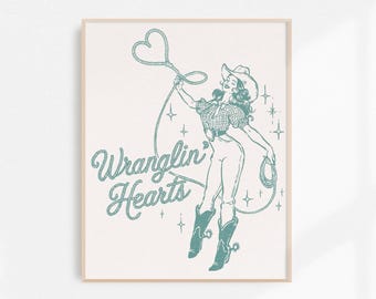Wranglin’ Hearts, Cowgirl Fine Art Print, Retro Cowgirl Art, Vintage Cowgirl Wall Art, Western Wall Decor, Unframed Print