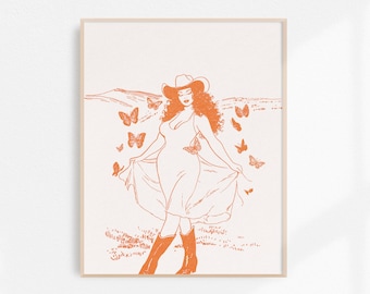 You Give Me Butterflies, Cowgirl Fine Art Print, Retro Cowgirl Art, Vintage Cowgirl Wall Art, Western Wall Decor, Unframed Print