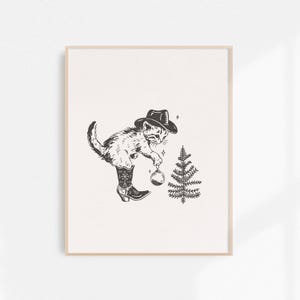 Wild West Christmas Kitty, Cowboy Cat Fine Art Print, Retro Cat Art Print, Vintage Christmas Wall Art, Western Wall Decor, Unframed Print