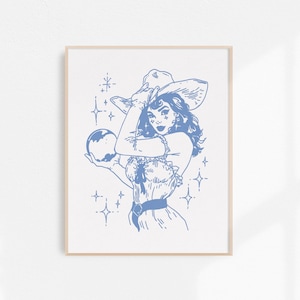 Crystal Ball Cowgirl, Cowgirl Fine Art Print, Retro Cowgirl Art, Vintage Cowgirl Wall Art, Western Wall Decor, Unframed Print